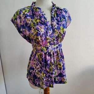 SALE! Floral Blouse by Apt 9 / Rich Purple, Pink & Green Flowers / Petite Large